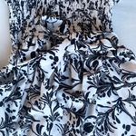 white and black paisley floral puff sleeve smocked dress Photo 3