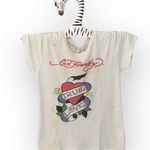 Ed Hardy HTF: new   Iconic True Love Tattoo Tee  Dirty White Grunge Tee  Rare Photo 0