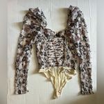 Free People Brunch Date Bodysuit Long Sleeve Floral Ivory Combo size S Photo 4