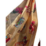 Satin and sheer striped scarf with sunglasses and flip flop design Yellow Photo 1