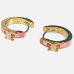 Tory Burch New  Serif-T ENAMEL HUGGIE EARRING; Gold & Pink on TB Earring Card Photo 0