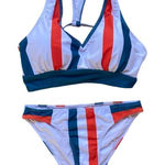 None Multi Color Verticle Stripe V-Neck Longline Bikini Size Small Photo 0