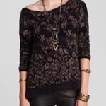Free People  • Floral Fields sweater black tan knit linen alpaca fuzzy zipper Photo 4