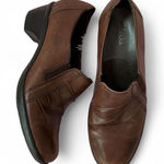 Clarks Brown Leather Slip On Loafers Comfort Casual Heeled Shoes Photo 0