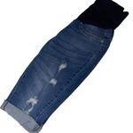 Blue Savvy  Maternity Capri Denim Jeans Size Medium Blue Belly Band Distressed Photo 3