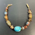 Vintage Egyptian Scarab Revival Style Multicolored breaded bracelet 7” Blue Photo 1