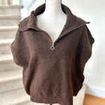 NWT NY&C Brown Knit Johnny Collar Zip Short Sleeve Sweater Size XXL Photo 0
