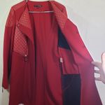 EXTENZO PARIS Women's Large Red Solid Moto, Trench, Quilted, Faux Leather Coat Photo 8