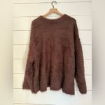 Free People Harrison Bunny Fuzzy Oversized Crew Chocolate Brown NWOT Size L Photo 6