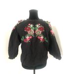 ZARA  Boho Black Green Red Embroidered Voluminous 3/4 Sleeve Peasant Blouse XS Photo 3