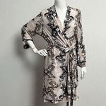 Linea Donatella Wrap Robe 3/4 Sleeve with Belt Black Pink Floral Soft Lounge OS Photo 0