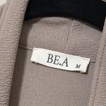 BE.A medium beige solid casual draped lightweight blazer top 3/4 ruched sleeve Tan Photo 1