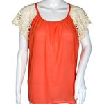 Umgee  Shirt Women Medium Orange Cream Lace Sleeve Boho Bohemian Peasant Colorful Photo 0