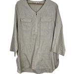 Jones New York  Top Womens Large Beige 100% Linen 3/4 Tab Sleeve 1/4 Zip Resort L Photo 0