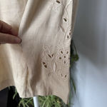 Linen Tan‎ Natural 3/4 Sleeve Lucy Pirada Button Up Shirt Butterfly Cutout Large Tan Photo 4