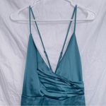 Lulus  Sleek Sweetheart Teal Green Satin Surplice Mini Dress size XL Photo 3