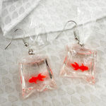 Goldfish In A Bag Earrings, Novelty Fish Earrings, Carnival Earrings Orange Photo 0