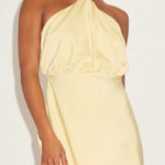 Lulus NWOT Sleek Essence Light Yellow Satin Halter Sleeveless Mini Dress XS Photo 0