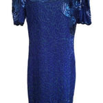 NOS Stenay Vtg 90s Beaded Sequin 100% Silk Dress Sz 6 Blue Art Deco Photo 0