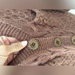 Sleeping On Snow Cable Knit Wool Blend Cardigan Sweater Women's Small Brown Photo 2