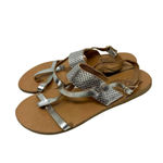 Ancient Greek Sandals Lasercut Flat Leather Sandals Silver Size 38 US 8 Photo 2