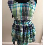 Aerie  Blue Green Metallic Plaid Halter Ruffle Mini Dress Small Trendy‎ & Chic Photo 3