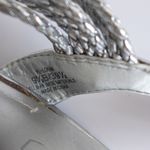 BCBGMAXAZRIA BCBG Paris Metallic Silver Faux Leather Woven Rope Strappy Cork Open Toe Wedges Photo 14