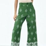 Haute Hippie NWT Green Linen High Waist Wide Leg Embroidered Culotte Pant LARGE Photo 0