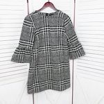 ZARA Houndstooth Check Bell Cuff Shift Mini Dress Black Cream Medium Photo 8