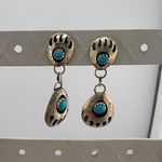 Sterling Silver Vintage Double Bear Claw Navajo  925 Turquoise Earrings Photo 0