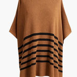 J.Crew Cotton Wool Striped Poncho Sweater Camel Black Stripe OS Photo 0