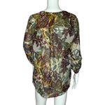 Bobeau Shirt Womens Small Green Orange Brush Stroke Paisley Blouse Boho Colorful Photo 2