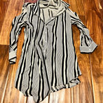 Cotton Express Women’s black white striped button down cold shoulder blouse. Size large Photo 0
