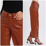 Judy Blue Vegan Leather Pants Cognac Wide Leg Cropped Tummy Control Photo 14