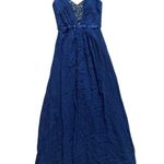 Mikael Aghal Silk Maxi Gown Blue Beaded Prom Formal Event Dress Size 0 Photo 2