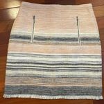 Loft Pink Grey Stripe Tweed Skirt Fringed Photo 1