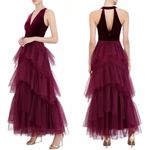 BCBGMAXAZRIA  Keyhole Back Velvet & Tiered Tulle Evening Dress, Cabernet Burgundy Photo 1