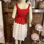 VINTAGE 1960'S KIM KORY ORIGINALS RED & CREAM ZIG ZAG PATTERN SHEATH DRESS (S) Photo 2