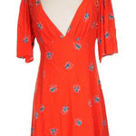 Free People  Vibrant Red Orange Floral Midi Dress Photo 0