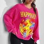 Smiley Face Happiness Graphic Print Sweatshirt XS Pink Photo 6