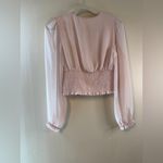 Wilfred Aritzia Wistful V Neck Sheer Long Balloon Sleeve Smocked Top Pink Medium Photo 3