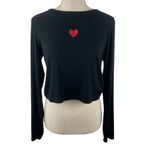Wild Fable  Crop Top T Shirt Womens XL Black Heart Fitted Stretch Casual Y2K Cute Photo 3