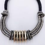 Vintage Metal Loop Black Cord Rope Statement Necklace Chunky Steampunk Brutalist Photo 1