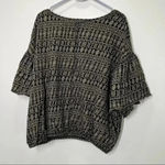 Free People  Black Taupe‎ Cotton Knit Comfy Short Top Ruffle Sleeves size L Photo 2