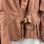Free People  Linen Blend Brown Buckle Front Long Dolman Sleeve Peplum Hem Jacket Photo 2