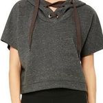 Alo Yoga Realm Short Sleeve Charcoal Gray Hoodie Top Photo 0