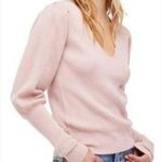 Free People  Ribbed V-neck ballet pink light blush pullover batwing sweater Photo 0