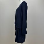Hanii Y Wool Dress Long Sleeve Draped Navy Blue Round Neck Minimalist Medium. Photo 5