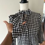 Kardashian Kollection  Blouse Houndstooth Bow Long Sleeve Dark Academia Sz XS Photo 1