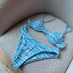 Blue Zebra Striped Bikini Set Photo 1